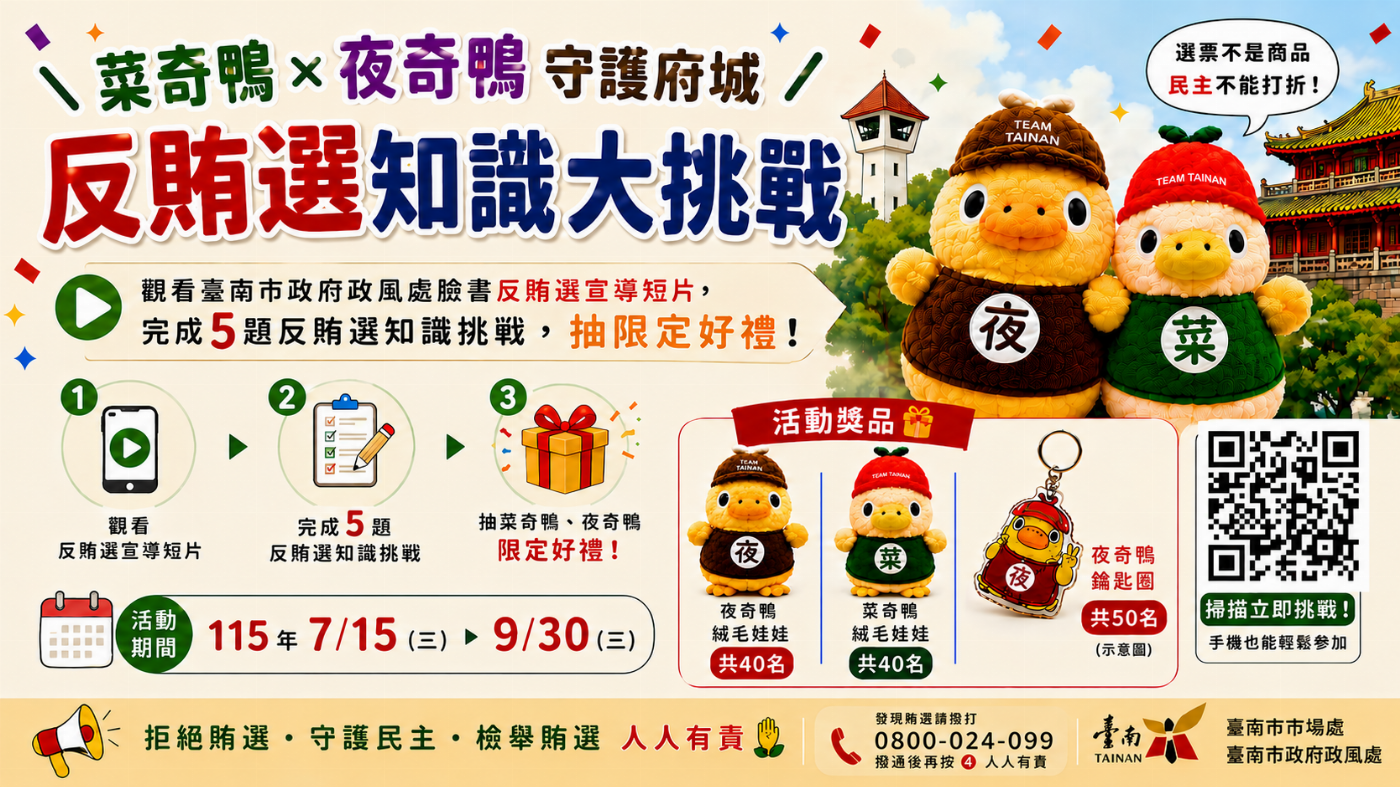 府城反賄選知識大挑戰：結合菜奇鴨與夜奇鴨提升參與意願