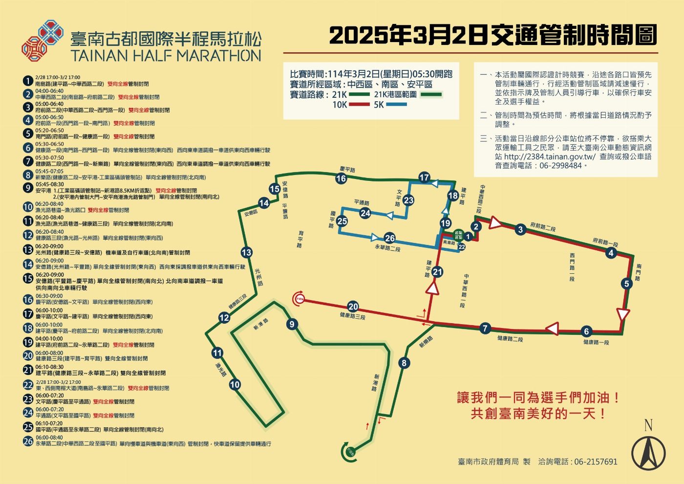 本週日（2日）2025臺南古都國際半程馬拉松舉行 請用路人注意路況提早改道