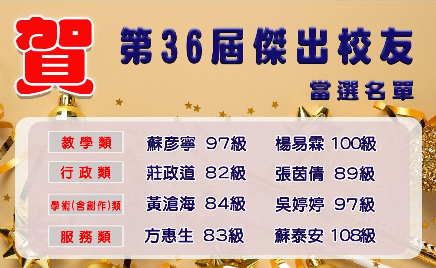 國立臺南大學第36屆傑出校友出爐