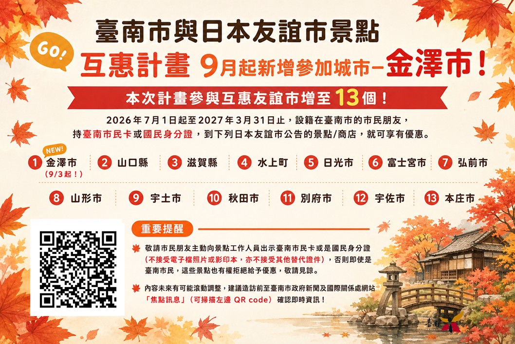 台南市景點互惠計畫擴展至金澤 市民即可享受美術館與能樂美術館限定優惠