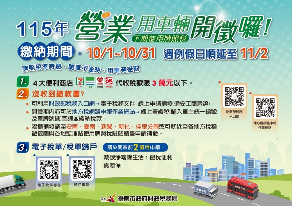 車主必知!115年度營業車牌照稅開徵,多元繳納管道助您輕鬆繳稅