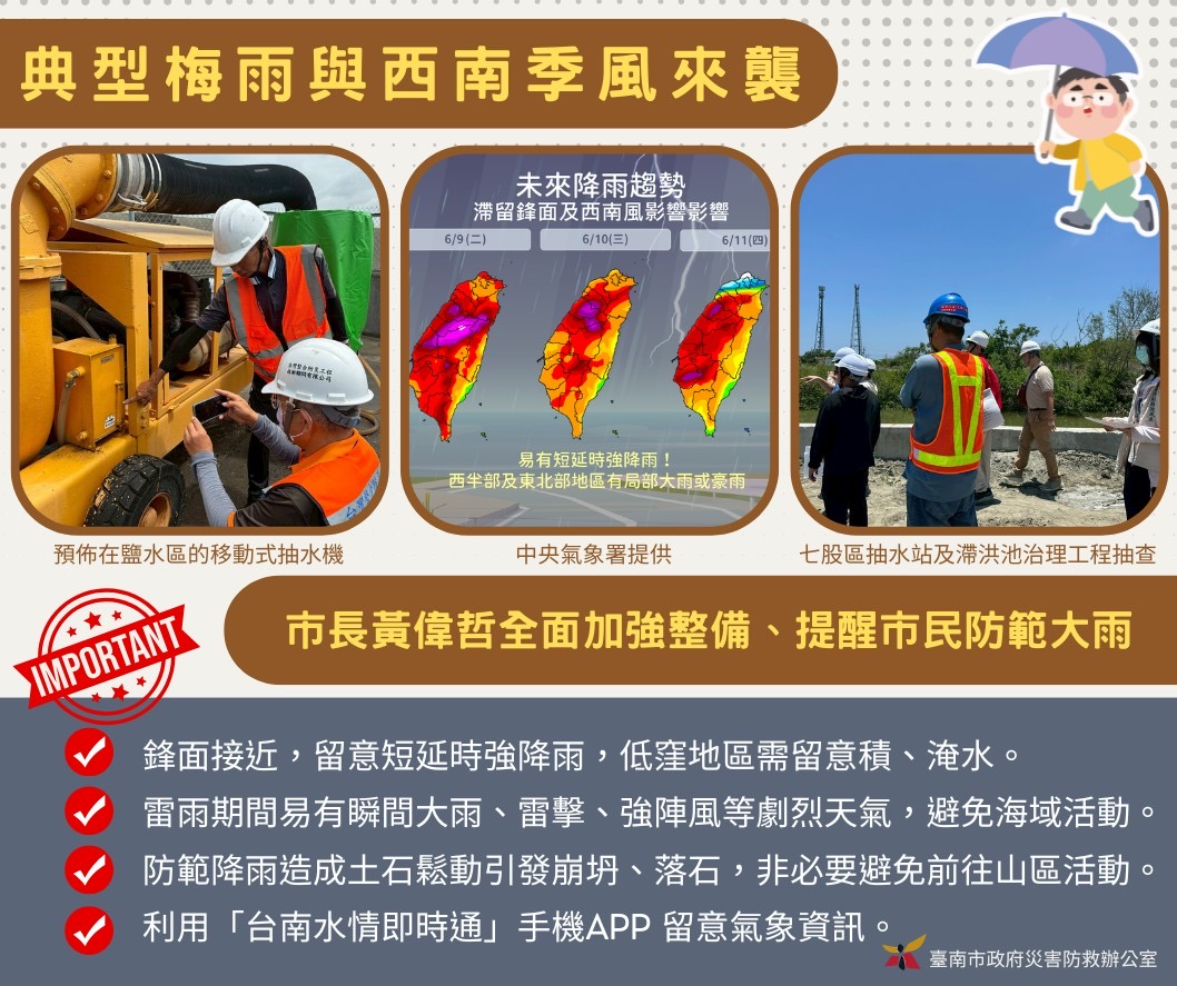 市長黃偉哲：面對梅雨季強降雨，市府展開全力備戰