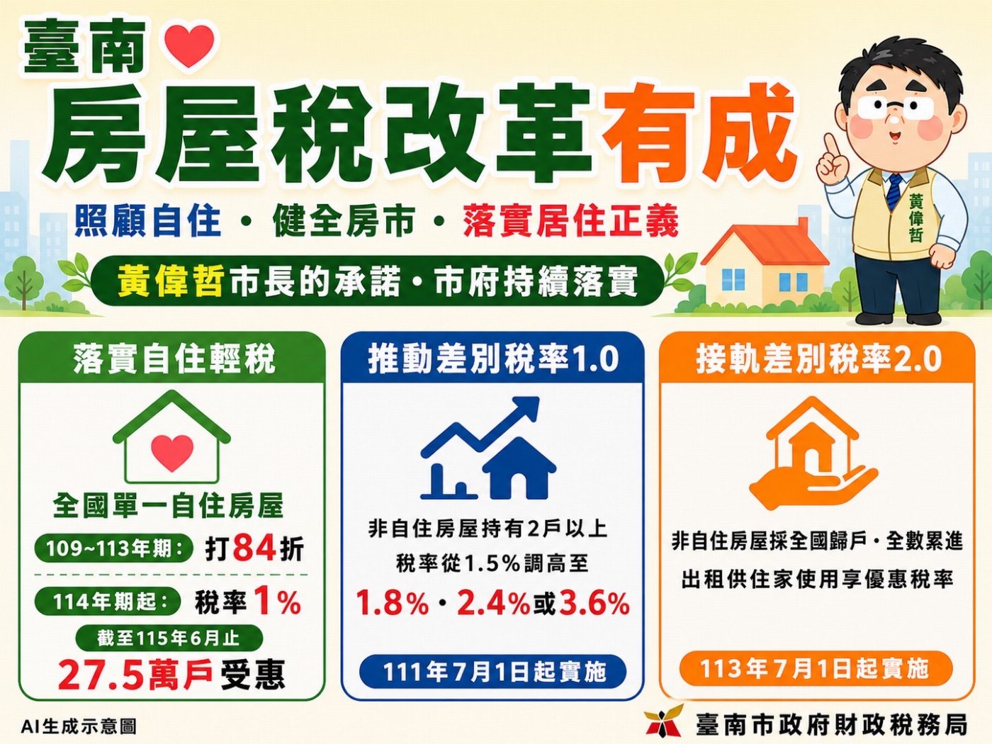 臺南房屋稅改革展現照顧自住與落實居住正義的決心