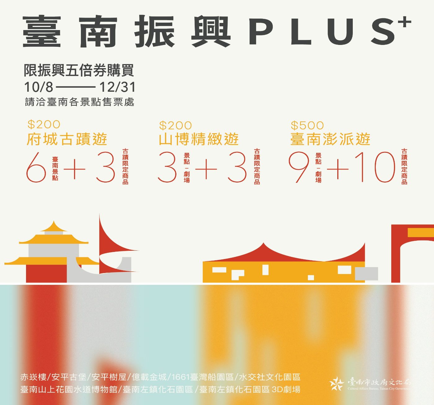 臺南振興PLUS+ 五倍券優惠期間限定！古蹟景點門票＋神級限定商品　保證超值不可錯失