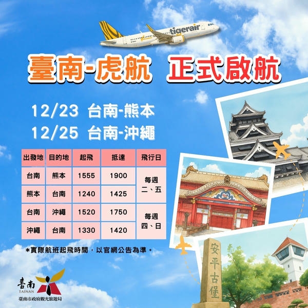 黃偉哲市長力推台南機場國際觀光 台南-熊本、台南-沖繩兩條新航線開賣