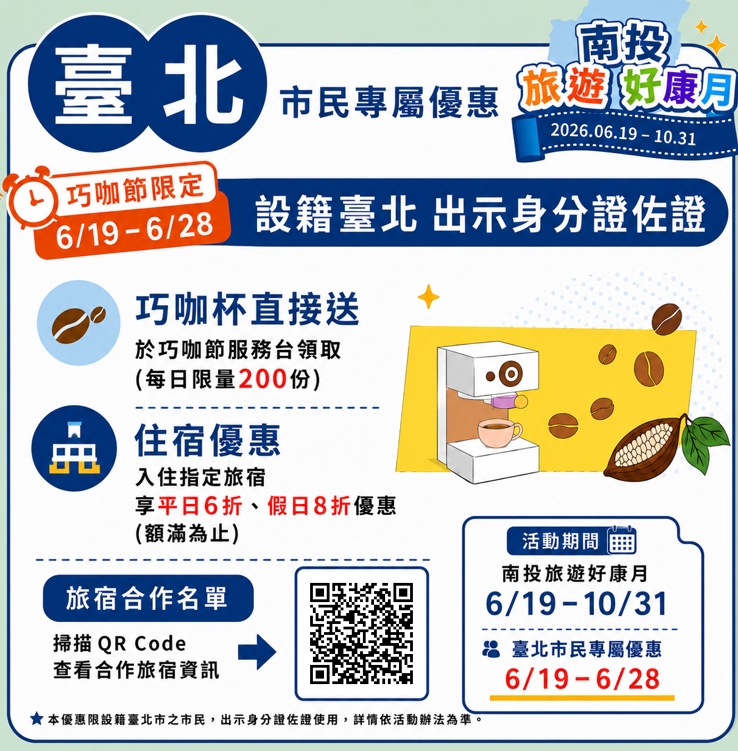 「南投旅遊好康月」26日登場 消費有效期限提早自6月19日巧咖節開幕起