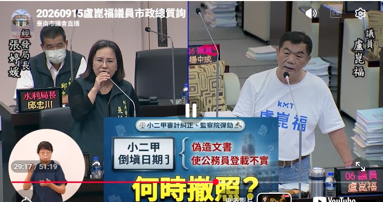 盧崑福質疑台南實施科技執法後，交通死傷全國第一，還被審計處糾正？
