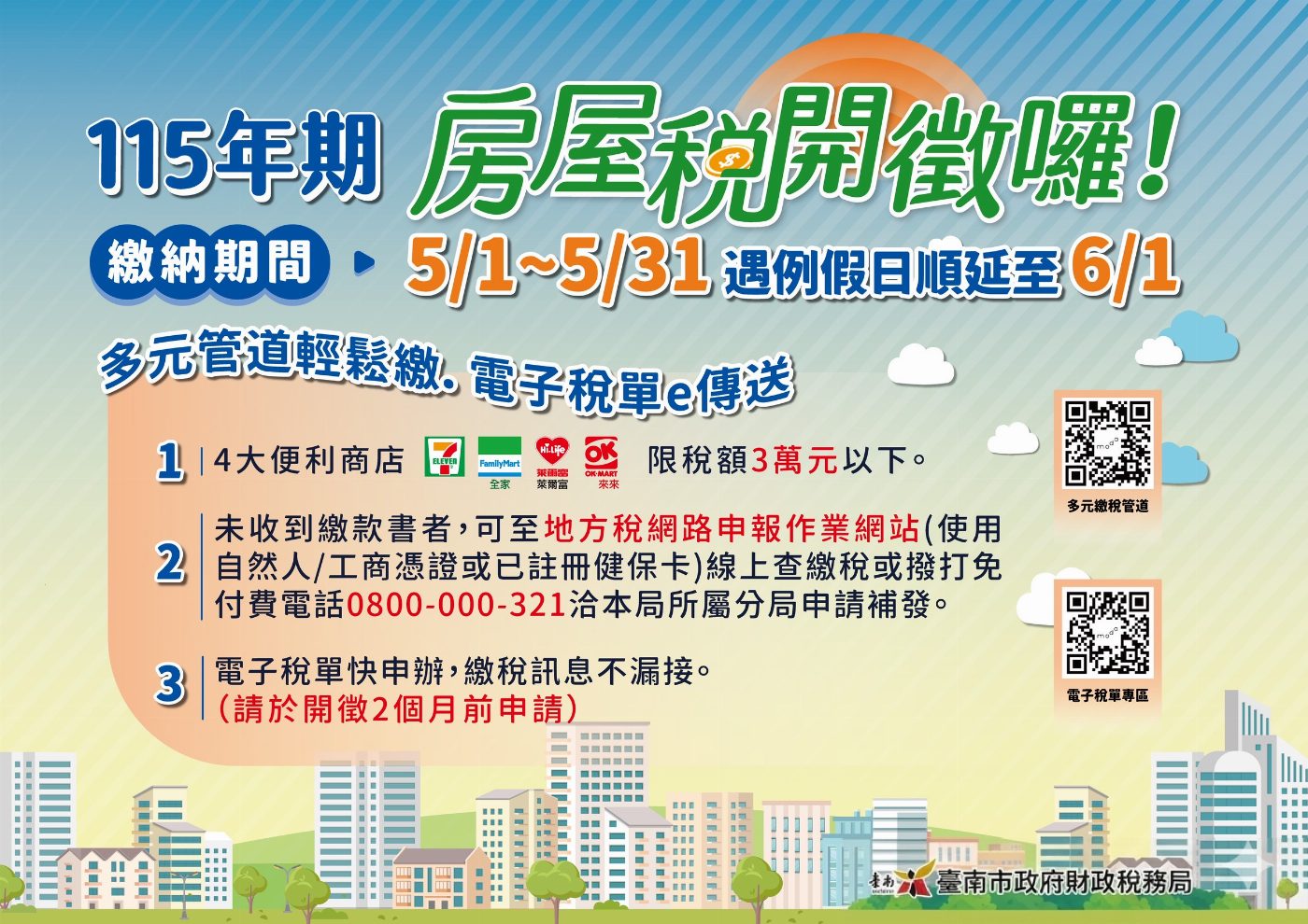 房屋稅開徵啟事：台南市繳稅管道升級，數位繳費選項多元化