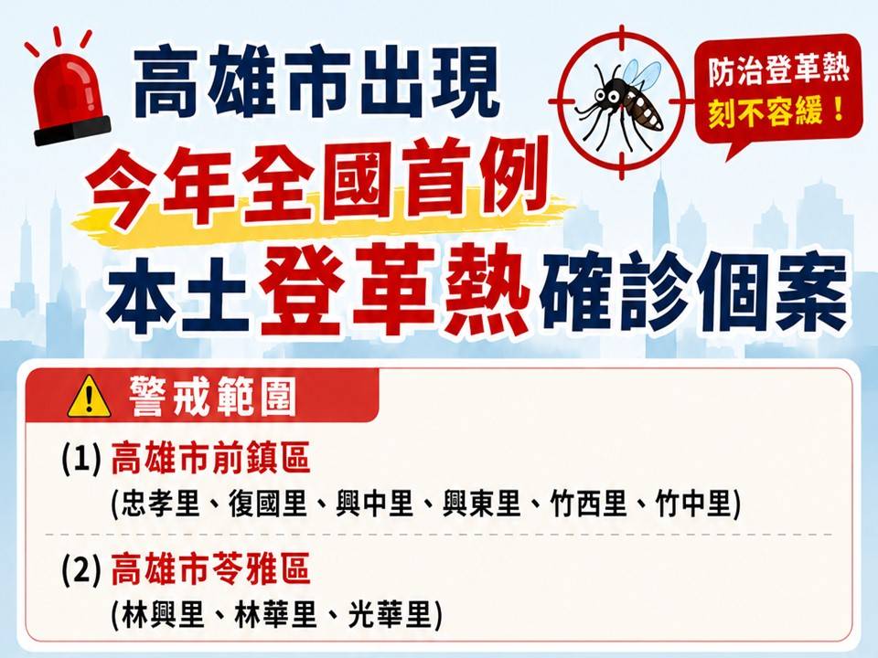 高雄市首例本土登革熱病例 市長呼籲市民提高防疫意識