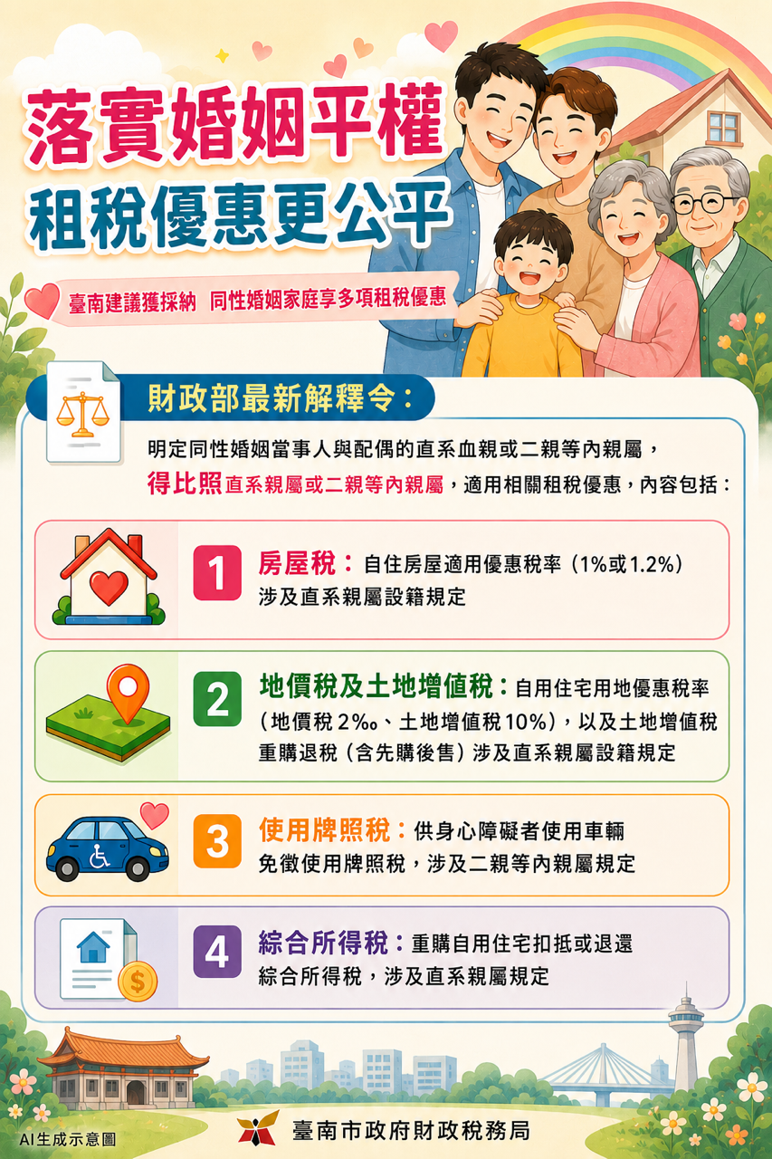 台南市政府力推同性婚姻平權租稅政策修正 建議獲中央採納