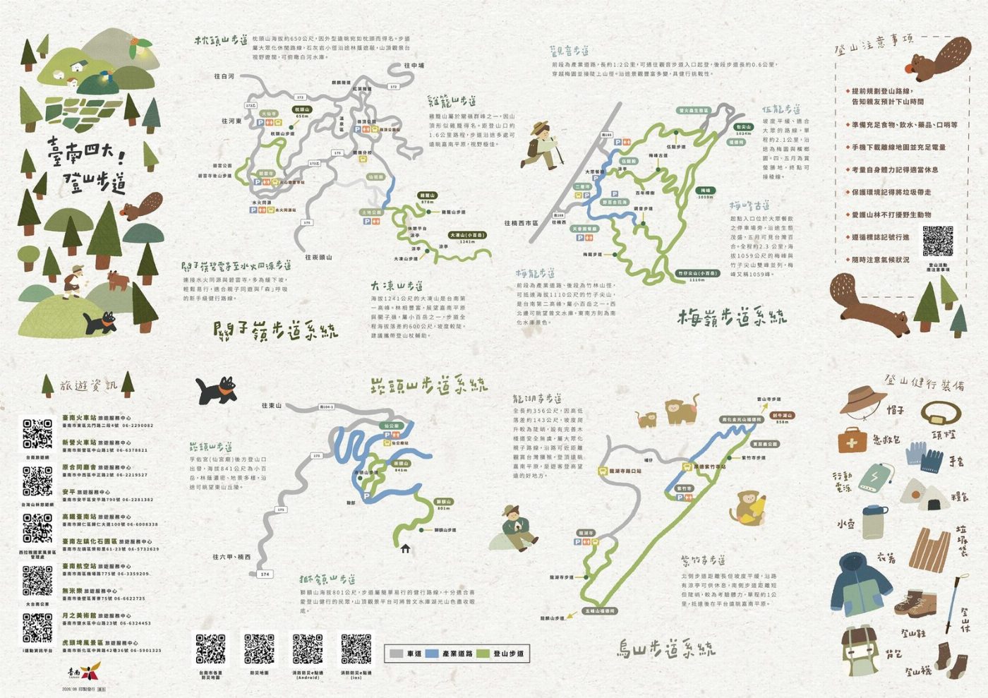 一圖掌握臺南四大登山步道！全新插畫摺頁帶你按圖索「徑」遊山林