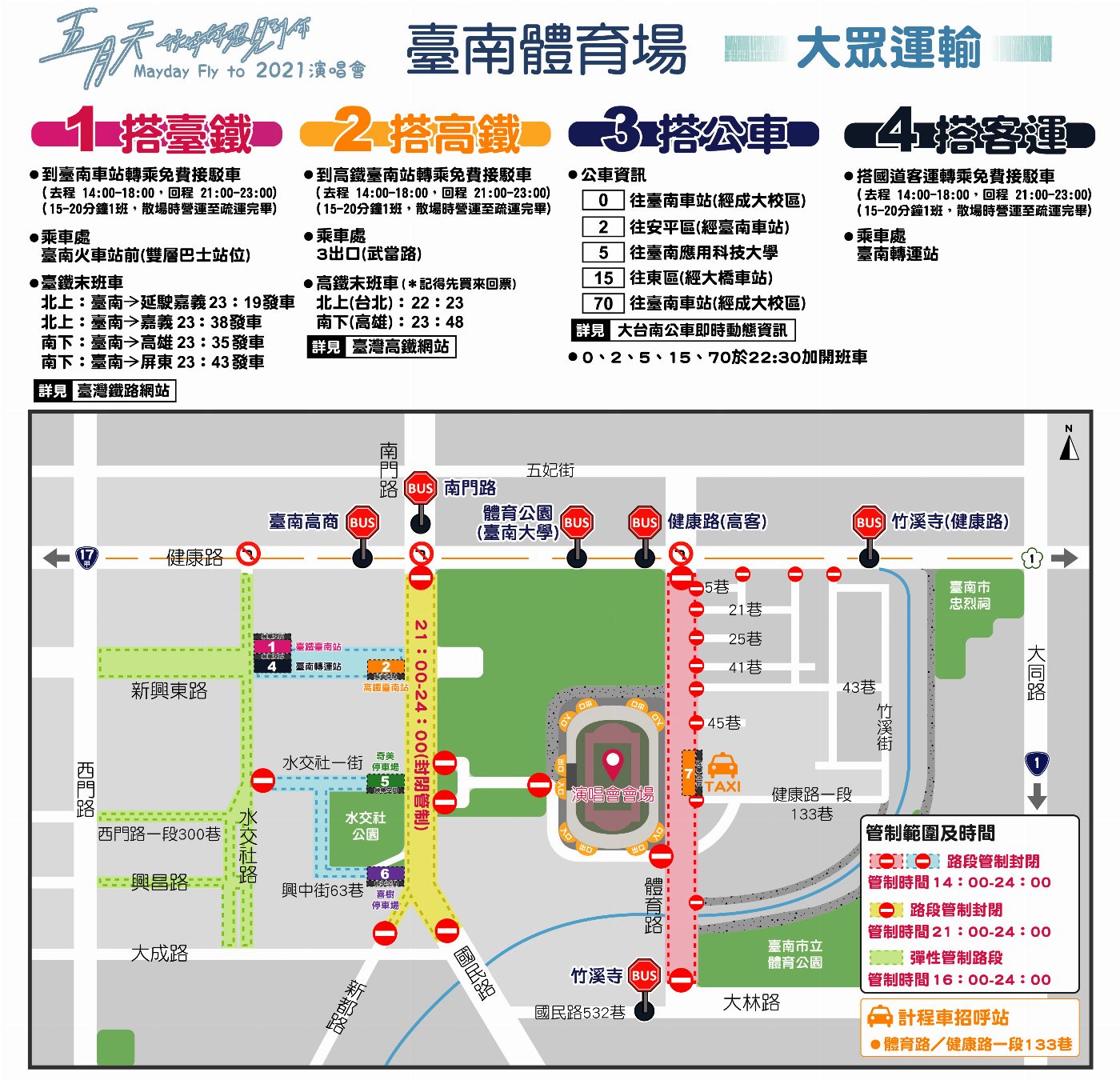 五月天2021臺南場演唱會  ，停車接駁規劃、交通管制路段與時段報你知