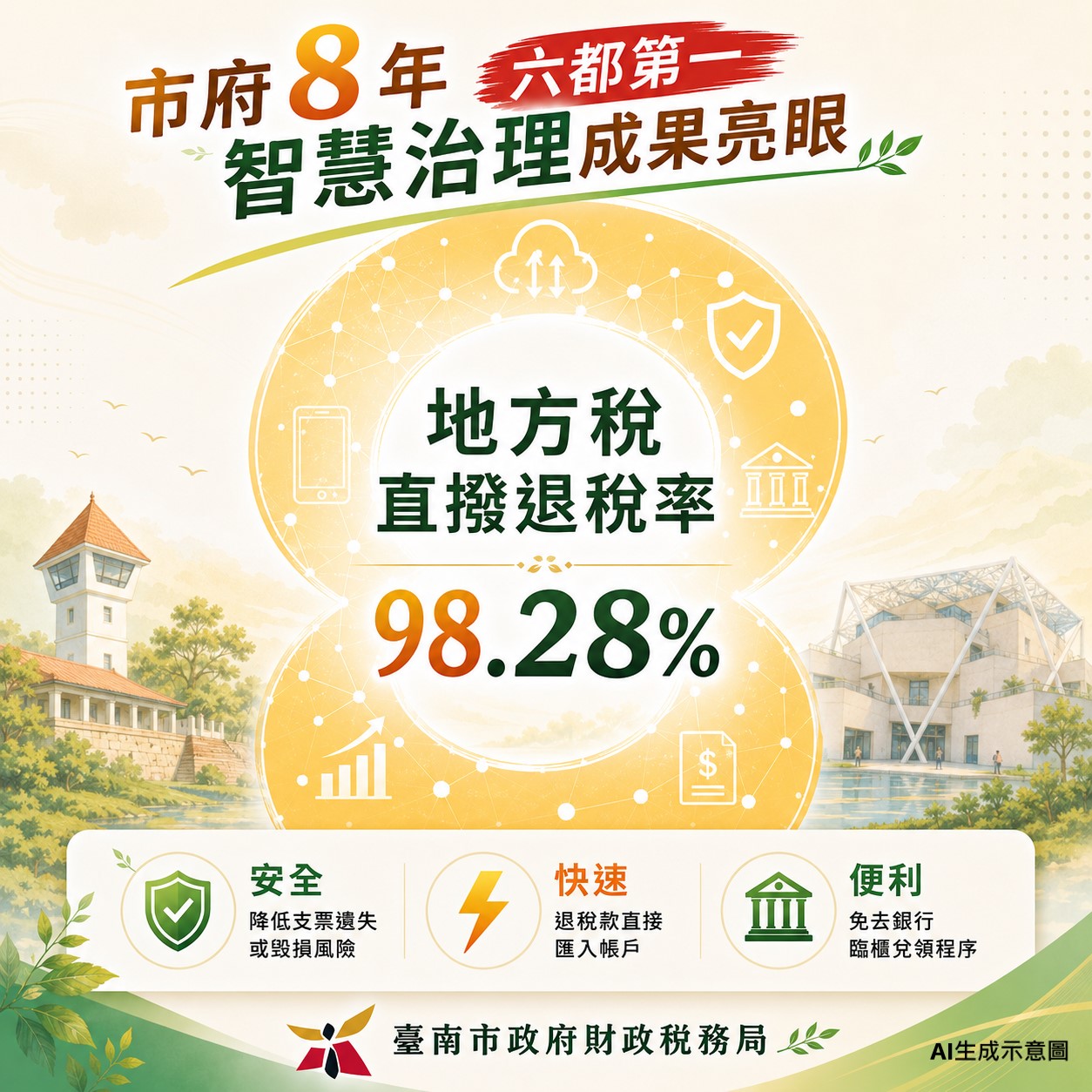 市府智慧治理成果亮眼 直撥退稅率達98.28％，六都第一！
