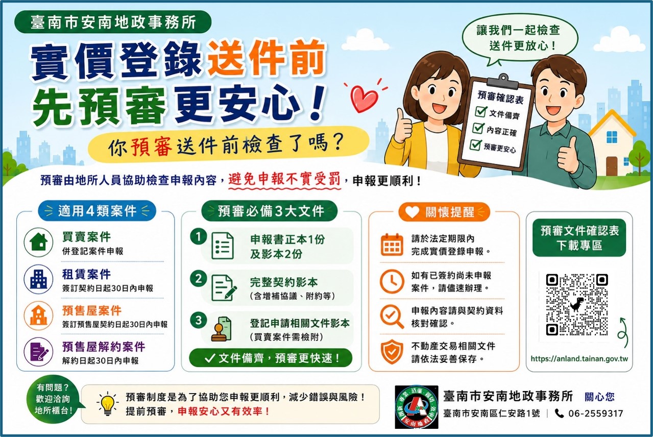 大型預售屋建案進入對保期　安南地政會同地政局主動輔導業者並宣導交易安全